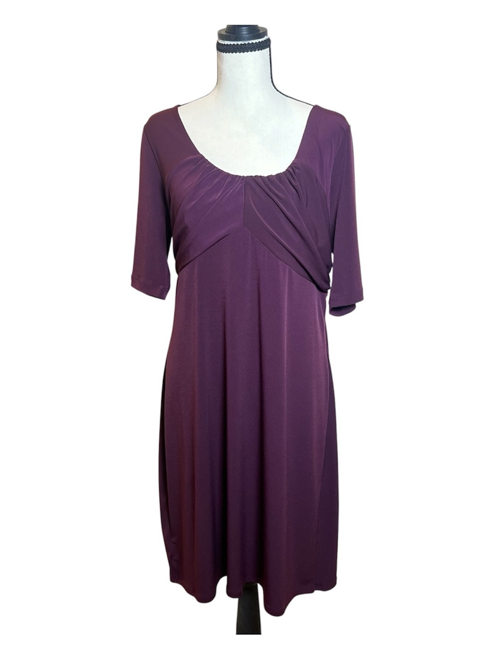 Ann Taylor Maroon Shift Dress Stretch Empire Waist Women’s Sz 14 Cottagecore
